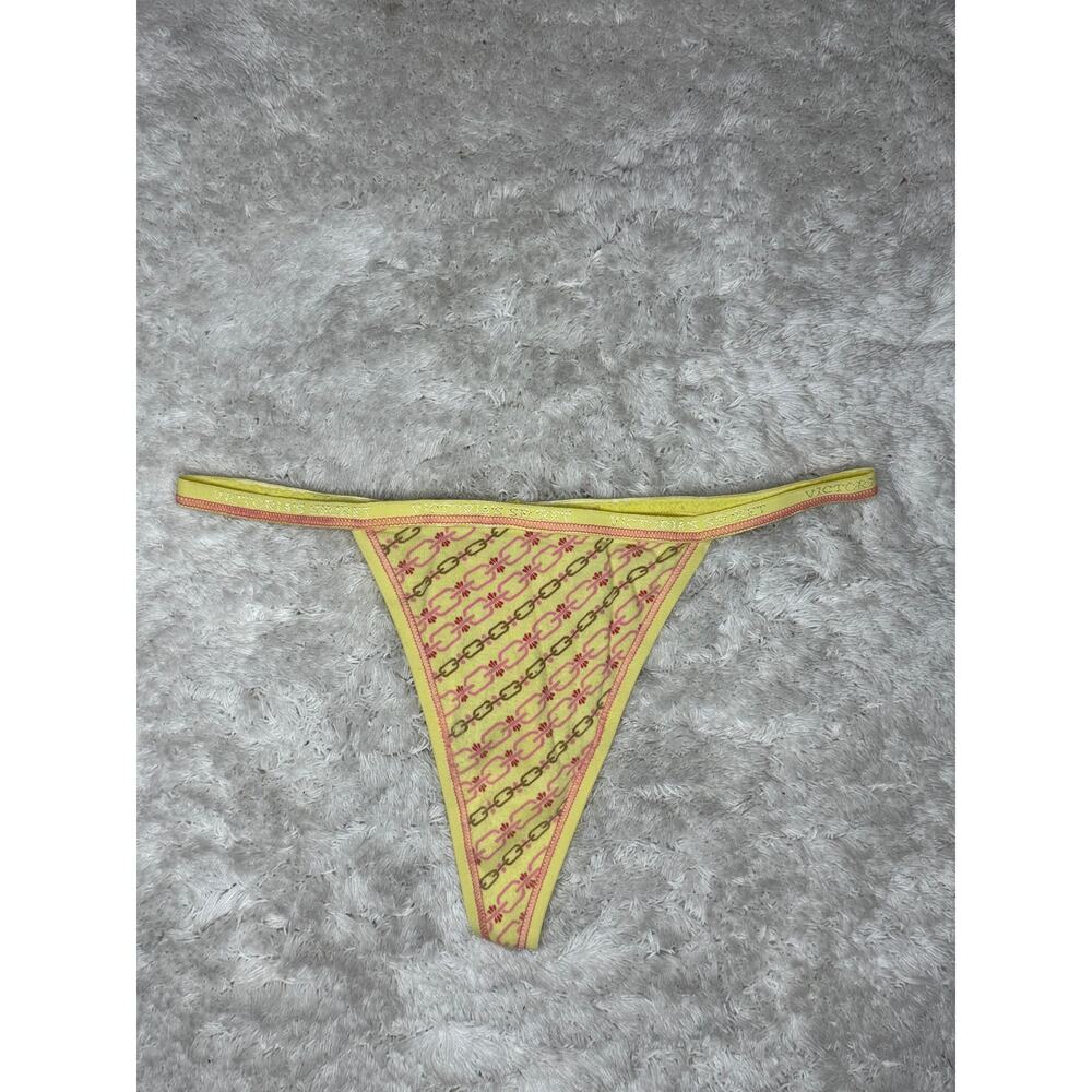 NWOT Victoria’s Secret String Thong Yellow Pink Logo Print Medium